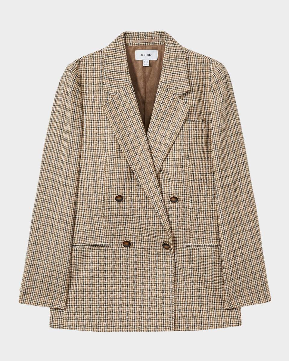 Vida Double-Breasted Houndstooth Check Jacket